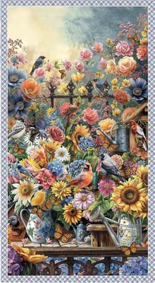 Florinda Fabric Quilt Panel ~24'' x 44'' ~ Floral, Spring Flower Garden, Bird