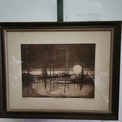 Norman Thomas Original Framed Etching ''Sails At Sunset'' Signed And Numebered