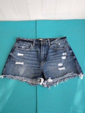 Sneak peek Women's High Rise Cutoff Cuffed Raw Hem Jean Shorts Ripped Cotton M