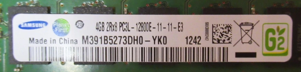 4GB Samsung M391B5273DH0-YK0 PC3-12800E UBDIMM 2Rx8 DDR3 ECC Server Memorye - Image 2 of 3