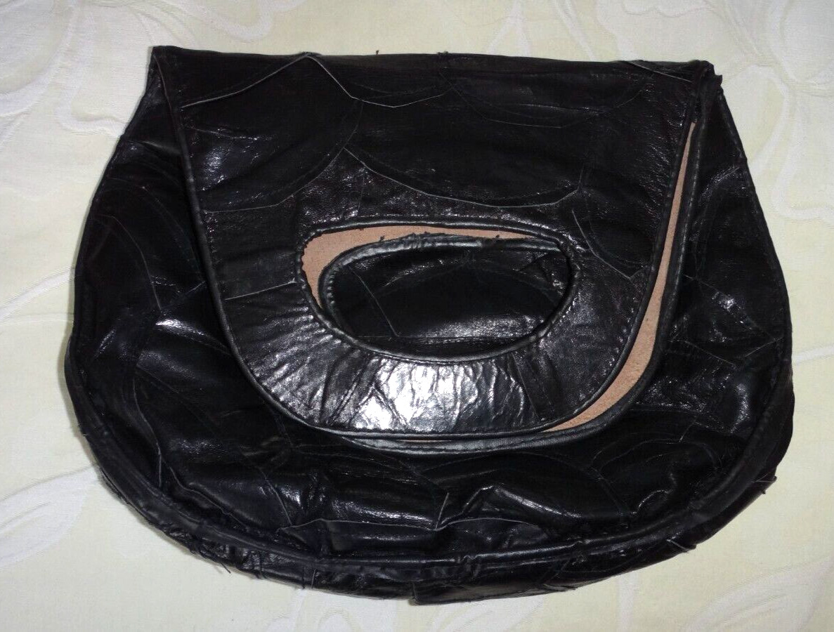 VINTAGE HANDMADE BLACK PATCHWORK BOHO LEATHER TOP… - image 20