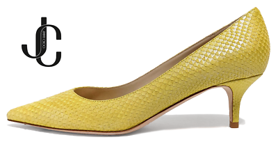 Jimmy Choo Agnes Yellow Snake-Print Kitten Heel Pumps – EU 37