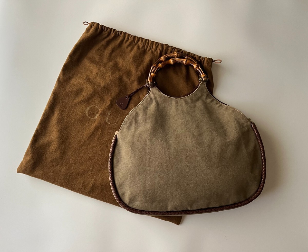 GUCCI by Tom Ford 2003 Bamboo Hand Bag Canvas Khaki Used
