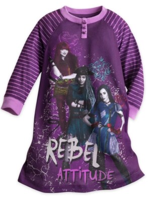 New Disney Girls Descendants 2 Nightshirt Nightgown Purple Mal Evie Uma 9/10