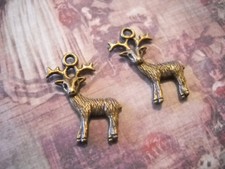 4 Deer Charms Antiqued Bronze Pendants Nature 3D 2 Sided Animal