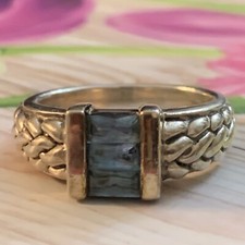 VINTAGE DESIGNER BRAIDED STERLING SILVER BLUE TOPAZ 925 BAND RING SZ 7 1/4