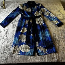 Lace & Mesh Dress Womens Medium Blue Floral Pleated Belted Button Front Career