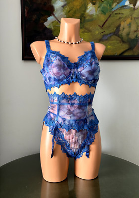 NWT Lise Charmel DESIR DESIR Bra / Panty / Garter Belt Set, sz 36E / L / L