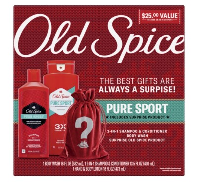 Old Spice Pure Sport 3 Piece Gift Set Shampoo & Conditioner, Body Wash, Lotion