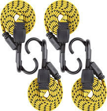 Ultra 48" Black/Yellow Flat Bungee Cord with Ultra Hook, 4Pk X 48"