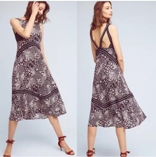 Anthropologie Holding Horses Black White Cottagecore Midi Dress M