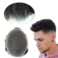 Natural Mens Toupee Hair Replacement System French Lace Toupee Hairpiece 1B