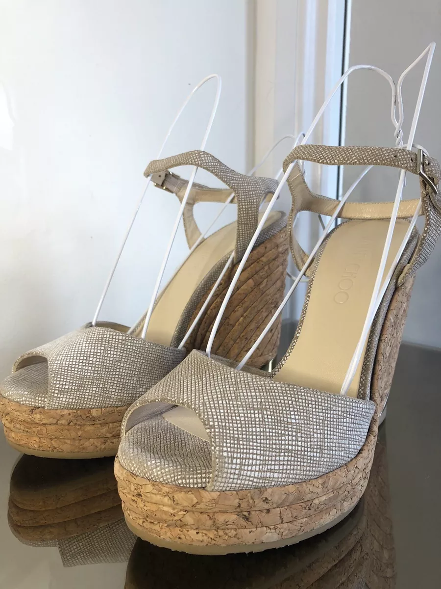 Jimmy Choo Heels Wedge Style Comfortable Neutral Sandy Beige And