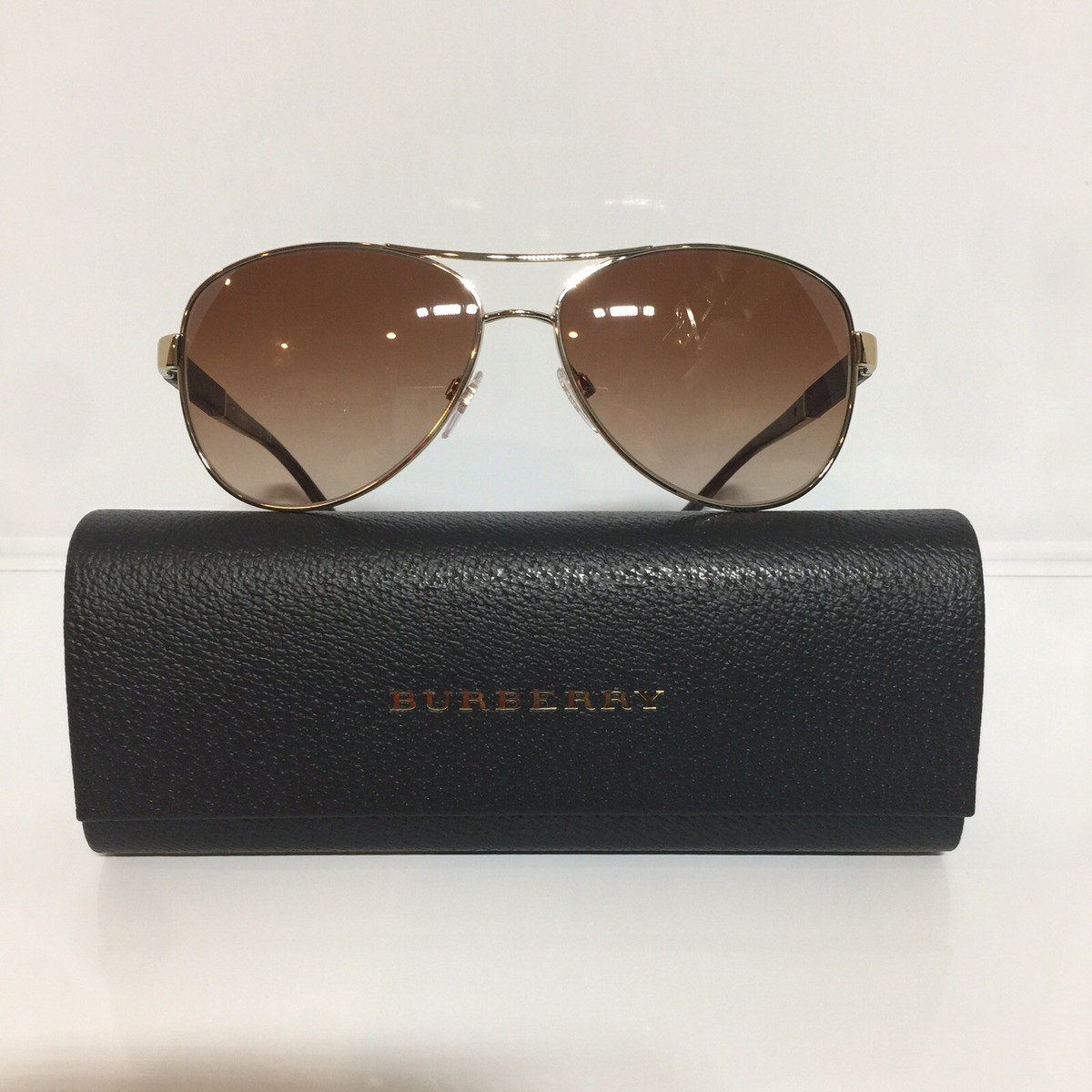 NIB Burberry 3080 1145/13 Gold Brown Gradient Aviator Unisex 