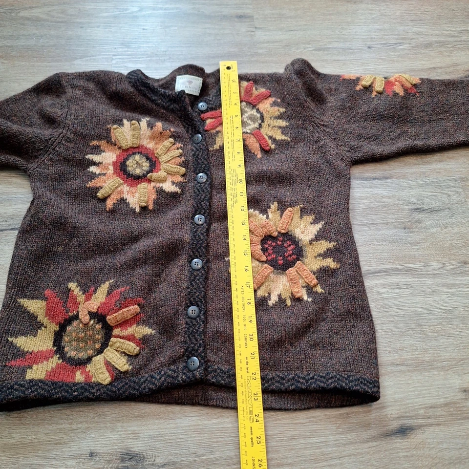 Шерстяной свитер женский Susan Bristol L кардиган с подсолнухом бабушка цветочный цветочный цветочный цветочный цветочный узор  - Изображение 3 из 4