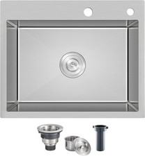 22"X18" Drop-In Single Bowl Kitchen Sink 304 Stainless Steel Brushed  22 Inch D