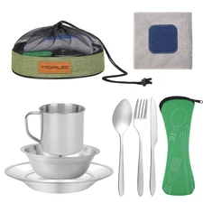 Stainless Steel Camping Utensil Set 8pc Picnic Hiking Backpacking Cookware Gear