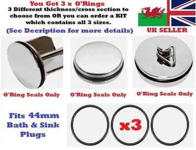 3 x O Ring für 44 mm Bad Waschbecken Stöpsel Ersatz Ersatz Gummidichtung 1,5 2,0 2,5 mm