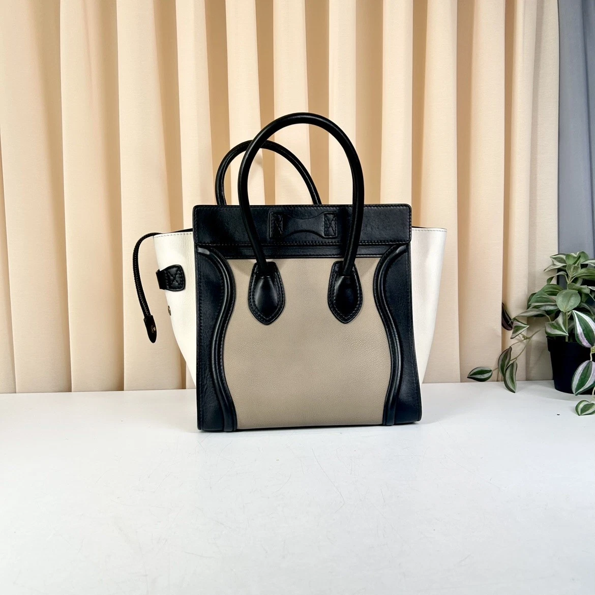 CELINE Luggage ハンドバッグ キャンバス×レザー CELINE Luggage Canvas Exterior Bags & Handbags for Women for sale