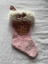 Y2K Juicy Couture Mini Stocking Pink Velour W/ White Faux Fur Christmas