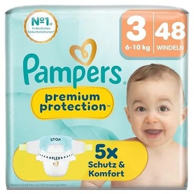 Pampers Premium Protection Größe 3, 48 Windeln, 6kg-10kg, Size3