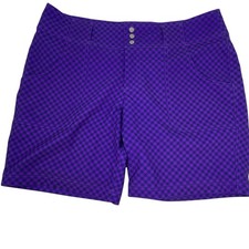 Jofit Womens Size 8 Golf Shorts Navy Purple Checkered Athletic Flat Front Chino