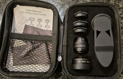 Kaiess 9 In 1 Phone Camera Lens Kit Smartphone Attachments w/ Case
