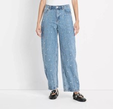 Women's Mid-Rise Studded Barrel Leg Jeans - Target Future Collective jeans 6