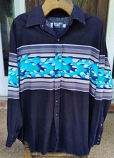 VTG Brooks & Dunn Western Snap Button Blue Flames Shirt (Men's XXL) Made in USA