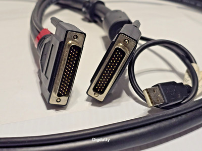 44-Pin D-Sub Cable Connector Male to Male w/ Tethered USB 10ft, Back