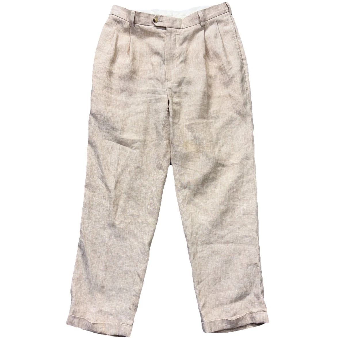 Pantalon En Lin Jos A. Bank - Marron - Taille 39x32 - Plis Devant - Occasion Très Bon état