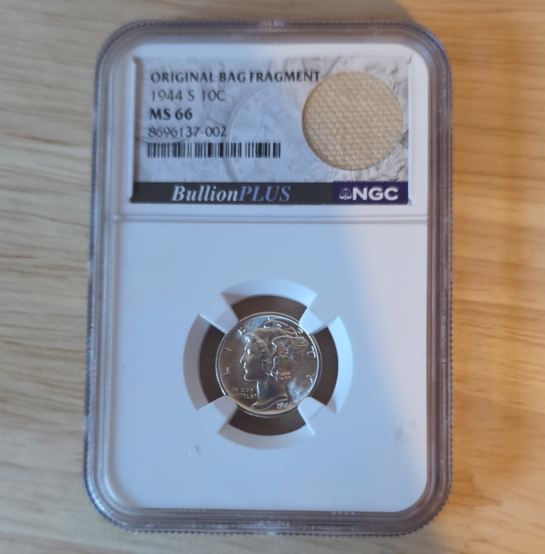 BullionPLUS 1944-S Mercury Dime 10C Silver NGC MS66 Original Bag Fragment