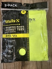 Walls 2pk Working Man's HI-VIS YELLOW Pocket Tees Short Sleeve T-Shirts Med NEW