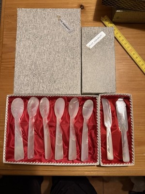 Vintage Mother of Pearl Cutlery 6 Spoons / Butter Knife Caviar Unused  