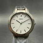 Seiko Watch Men 35mm White Dial Silver Tone Round V701-7A60 New Battery Vintage