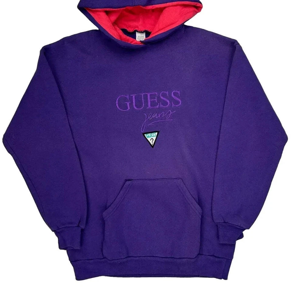 Made In USA Guess Spellout Hoodie - Large Purple Cotton - Image 4 of 4