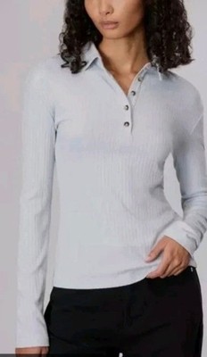 Nwt Rag & Bone Light Blue The Knit Ribbed Polo Henley Sz M Buttons Collar $178