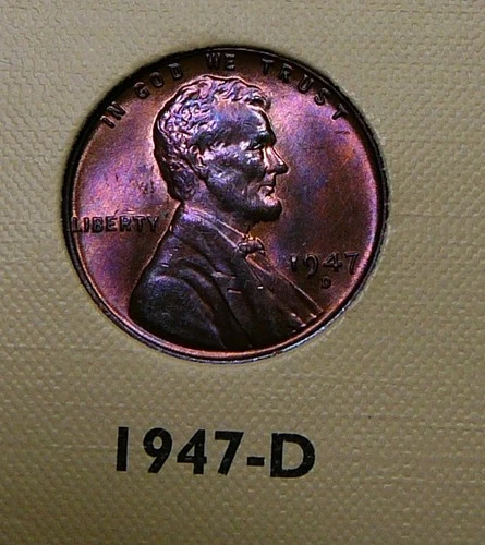 1947-D Lincoln Cent- Vividly Toned Unc / Uncirculated  (S5)