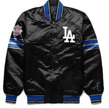 LA Dodgers Satin Bomber Varsity Jacket Black MLB Baseball