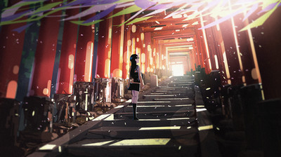 Anime Art 2D Portrait Torii Stairs Oni Someya 11x17 Poster