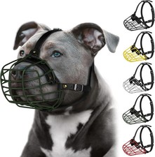 Metal Wire Basket Dog Muzzle For Pitbull Amstaff Large Dogs Adjustable Leather
