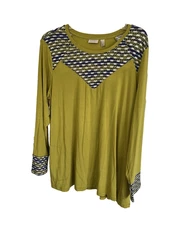 LOGO LORI GOLDSTEIN GREEN LONG SLV PULLOVER TOP LARGE LONG SLVS SIDE POCKETS