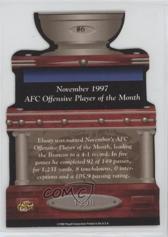 1998 Playoff Prestige Award Winning Performers John Elway #6 HOF - Image 2 of 2