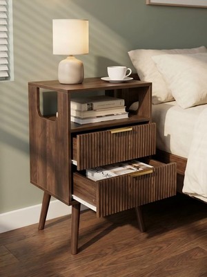 Leomonio Nightstand, 15.3 inches x 11.4 x 24.4 inches, Walnut Brown