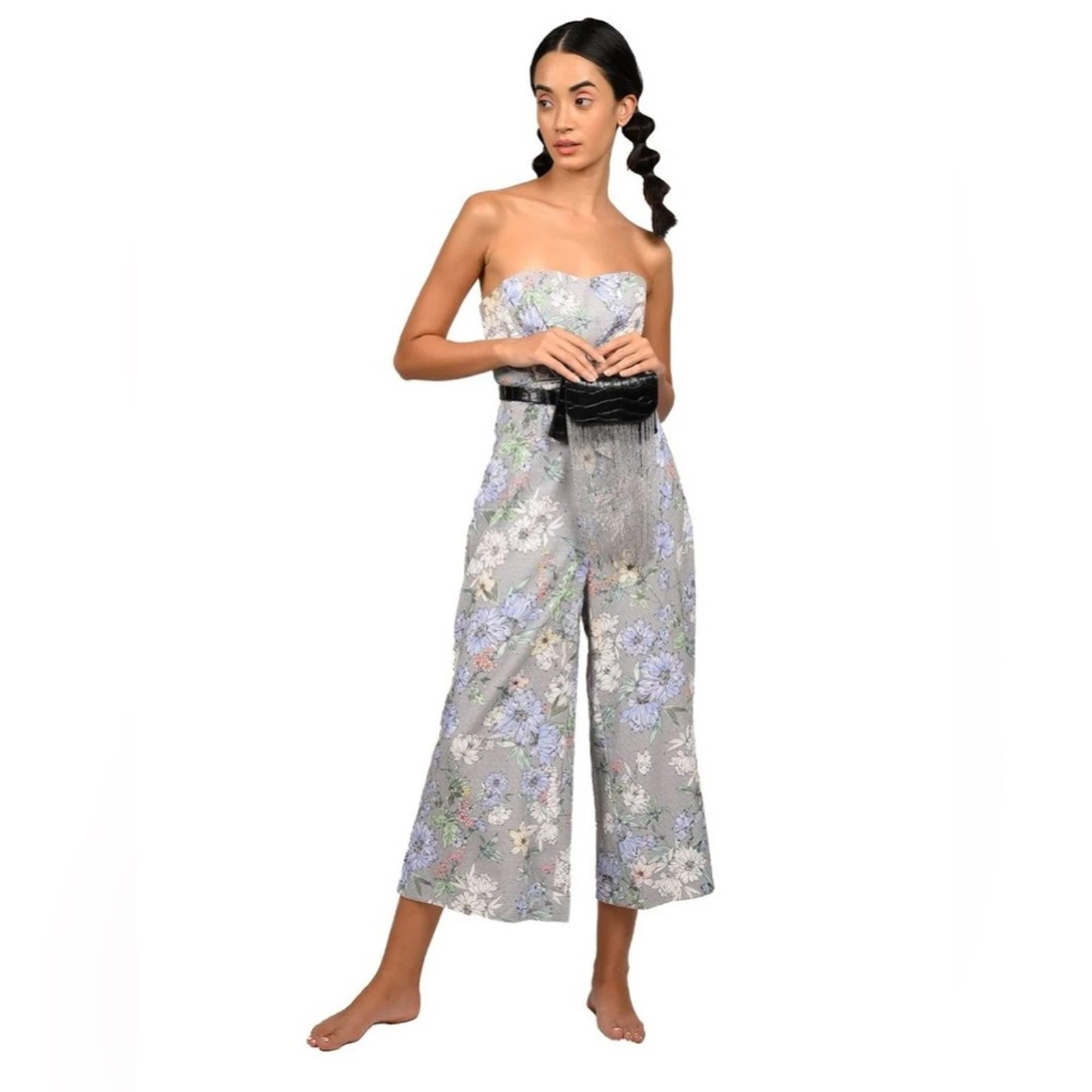 NWT Spring Floral H&M Strapless Jumpsuit Sweetheart Top Wide Leg Palazzo SZ.6