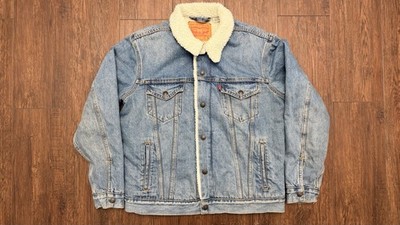 Levi s Sherpa Trucker Jacket Mens Medium Denim Blue Fleece Lined R Tab