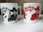 2 set Vintage 1950s Hopalong Cassidy Red & Black 3" milk glass mugs