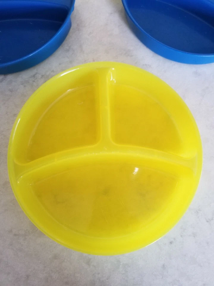 Lote de 3 placas de sección dividida de plástico para niños pequeños niños niños con 2 tapas de 7,25" de ancho Foto 2 de 4