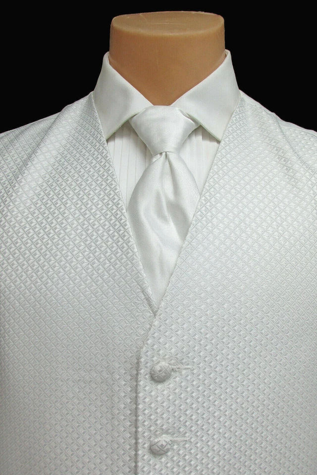 Men's Light Silver Tuxedo Vest and Long Tie Platinum Formal Wedding Prom Large L - Image 3 of 4