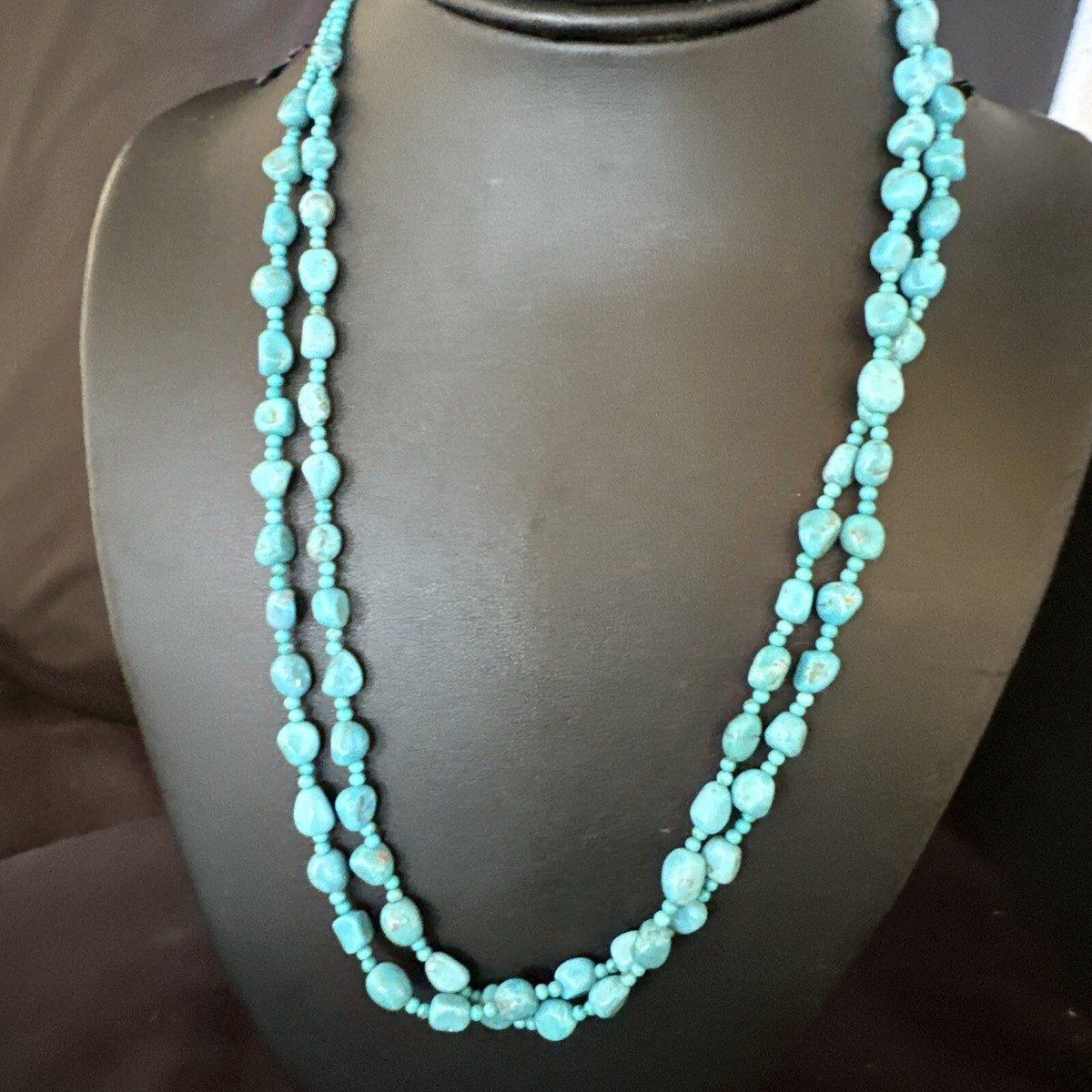 Blue Nugget Turquoise 2 Strand Navajo Sterling Silver Necklace 20